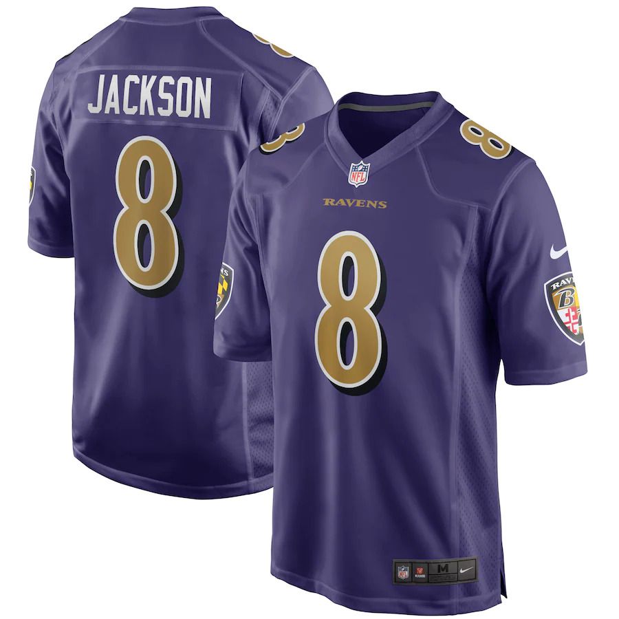 Men Baltimore Ravens 8 Lamar Jackson Nike Purple Alternate Game NFL Jersey